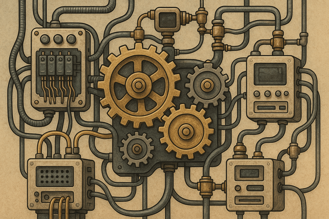 Cover illustration for Composable Execution Layer showing modular logic flowing through shared runtime services