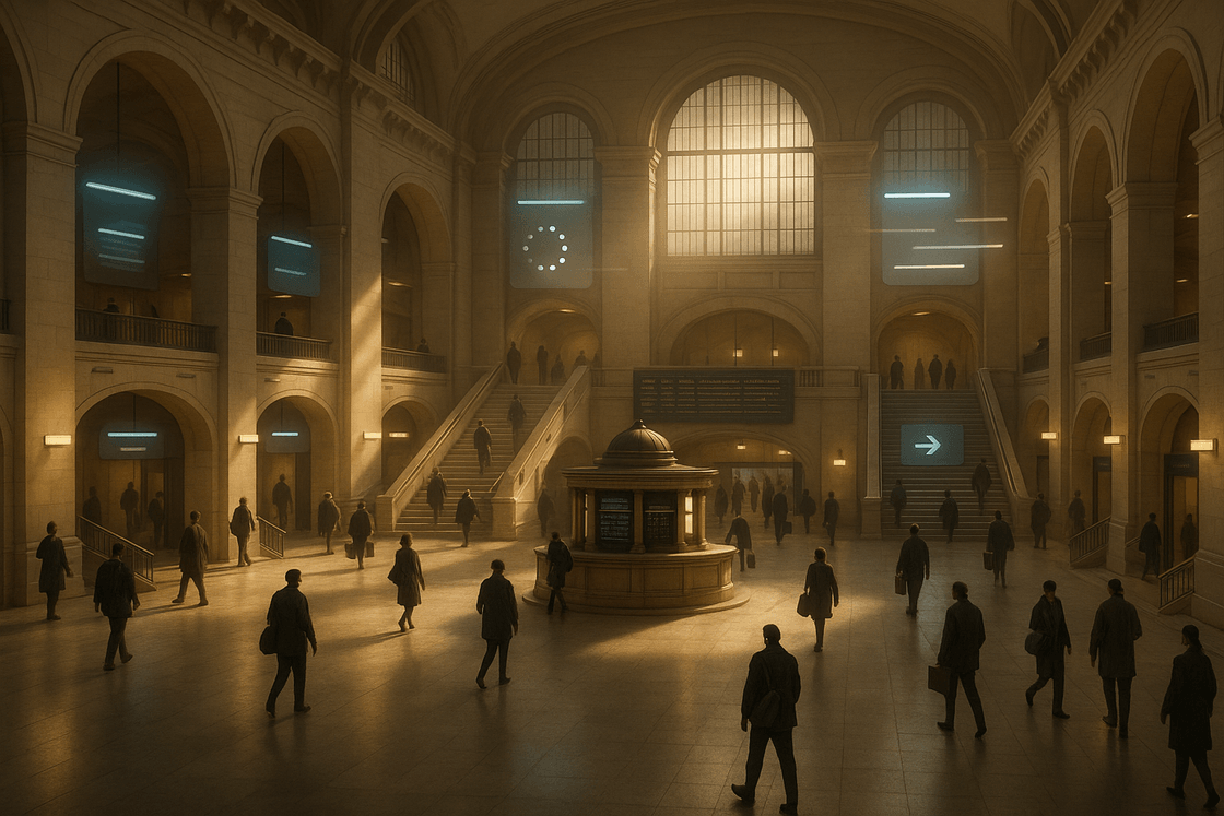 Cover illustration for Composable Runtime Shell showing a host shell routing and loading modular frontend surfaces