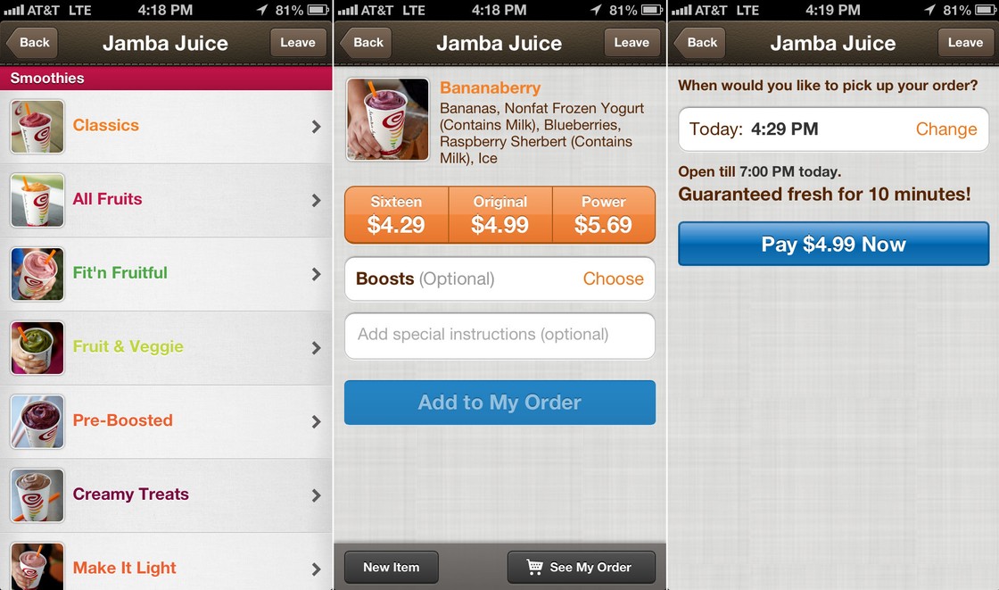 PayPal Jamba Juice Order Ahead Screenshot